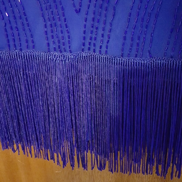 Aidan Mattox Beaded Blue Fringe Cocktail Dress - Picture 4 of 4